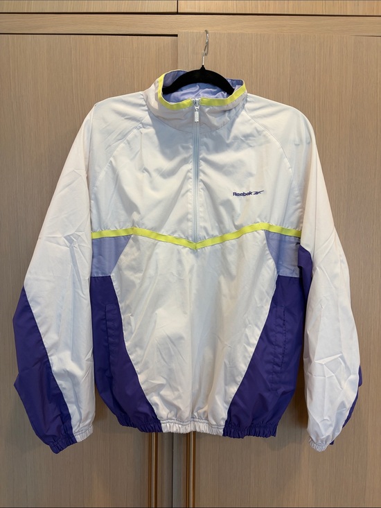 Reebok Jackets & Blazers - Reebok White Purple Windbreaker with Yellow Trim